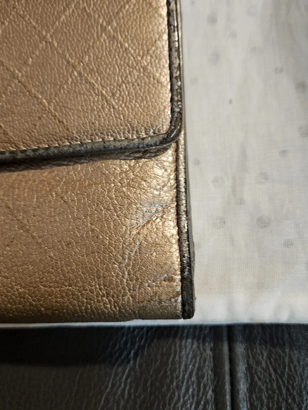 CHANEL Metallic Gold Quilted Leather Wallet